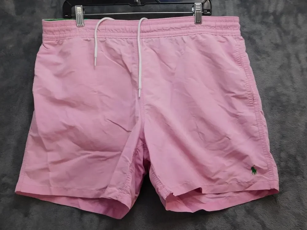 Polo By Ralph Lauren Swim Shorts Mens L Pink Lined Elastic Waist Drawstring
